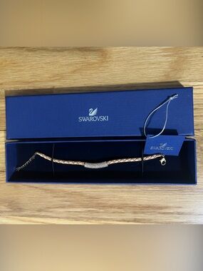 Swarovski Blush Braided Leather Bracelet with Pavé Crystal Accent